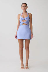 Ella Bow Detail Halter Mini Dress Periwinkle Blue