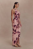 Alessandra Slinky Ruffle Maxi Dress Pink Blurred Floral Print