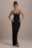 Ignacia Black Asymmetric Maxi Dress With Embellished Sequin Detail