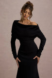 Lou Black One Shoulder Asymmetric Maxi Dress