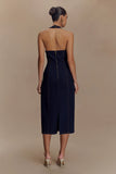 Shauna Denim Halter Midi Dress Indigo Blue