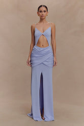 Reama Wrap Over Knit Maxi Dress Cornflower Blue