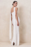 Massima White Lace Bandeau Maxi Dress With Scarf Detail