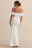 Inflorescence White Mesh Floral Bardot Maternity Maxi Dress