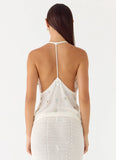 Adelaida Beaded Crochet Top Ivory