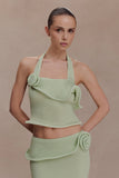 Samira Halter Knit Twist Top Pastel Green