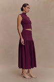 Romaine High Neck Bandage Knit Top Wine