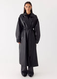 Out On The Town Faux Leather Midi Trench Black