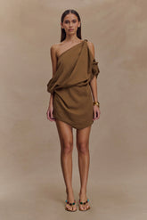 Gabriella Draped Mini Dress Light Brown Marle