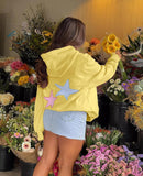 Women Cute Hoodies Oversized Y2k Star Patch Fleece Sweatshirt Pastel Hoodie for Teen Girls