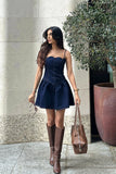 Cheyenne Scallop Denim Mini Dress Indigo Blue