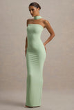 Nobu Light Green Bandeau Maxi Dress With Halter Collar