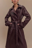 Tarah Faux Leather Trench Coat Cacao Brown