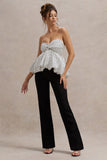 Divina White Black Polka Dot Strapless Ruffled Jumpsuit