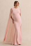 Currant Pink Crew Neck Maternity Maxi Dress With Cape
