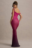 Exotic Berry Ombre Twisted Asymmetric Maxi Dress