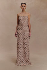 Silvana Chiffon Maxi Dress Snake Check Print Mocha