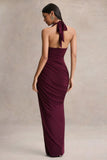Cairo Burgundy Cowl Neck Maxi Dress With Gathered Detailing