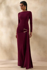 Astrielle Burgundy Wide Neck With Gold Detail And Sash