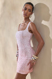 Rionelle Pink And White Sequin Mini Dress