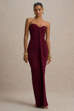 Ali Burgundy Sweetheart Ruched Wrap Maxi Dress