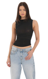 Mesh Ruched Top in Black