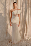 Dallas One Shoulder Mesh Maxi Dress Ivory