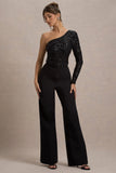 Upgrade Black Lace Asymmetric Belted Wide Leg Jumpsuit