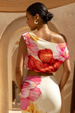 Lia Large Multi Floral Print Asymmetric Crop Top