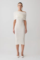 Zandie Cashmere Blend Knit Midi Dress Ivory