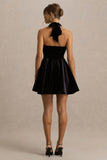 Mirage Black Velvet Halter Neck Mini Dress With Skater Skirt