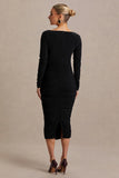 Saffron Black Scoop Neck Maternity Midi Dress