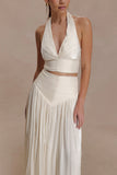 Makena Gathered V Neck Top Opal White