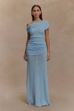 Petra Ruched Knit Maxi Skirt Light Blue