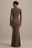 Reid Brown Long Sleeve Gathered Maxi Dress