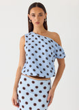 Stick Around Top - Blue Mocha Dot