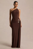 Bonnie Brown Asymmetric Neck Maxi Dress With Open Back