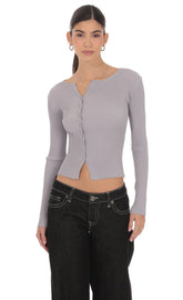 Off Center Cardigan in Grey