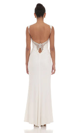 Back Sequin Butterfly Maxi Dress in White