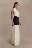 Hailee Slinky And Mesh Halter Maxi Dress Black White