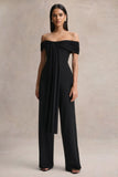 Kalida Black Bardot Neck Jumpsuit With Sash Detail
