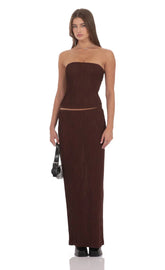 Textured Sheer Maxi Skirt in Brown