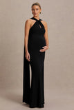 Lyra Black Cross Halter Neck Maternity Maxi Dress With Cape
