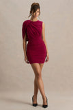 Missy Burgundy Mini Dress With Cape Sleeve And Ruched Detailing