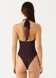 Set The Scene Halter Bodysuit Chocolate