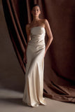 Cedar Strapless Satin Maxi Dress Blush Gold