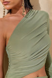 Kinsley Olive Asymmetric Neck Maxi Dress With Body Cut Out Detail