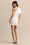 Dalina White Asymmetric Neck Mini Dress With Sash Detail