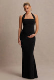 Avielle Black Halter Neck Maternity Maxi Dress
