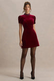 Margot Burgundy High Neck Velvet Mini Dress With Embellished Detail